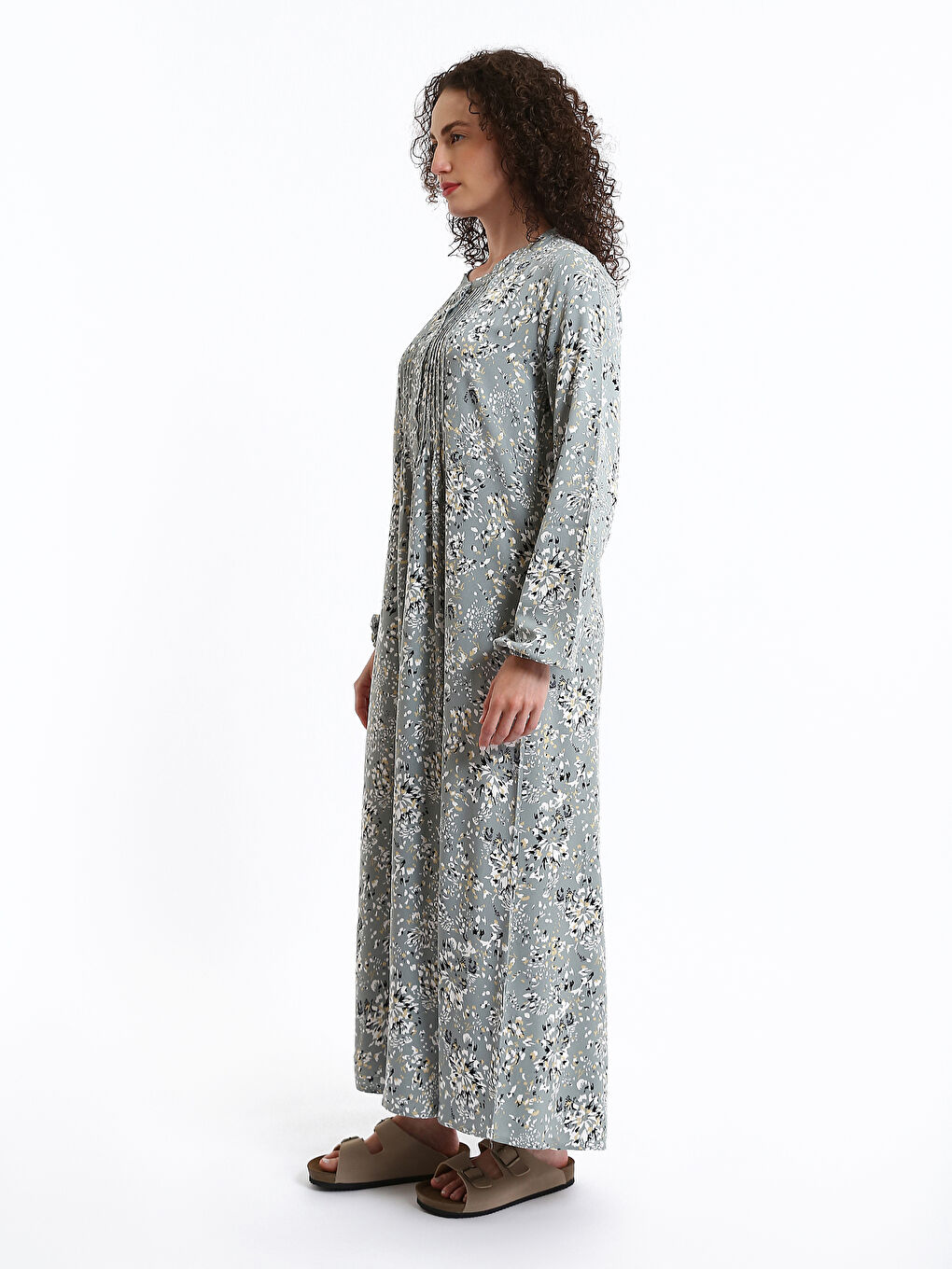 فستان نساء بكم طويل وكول مدور زهري-5