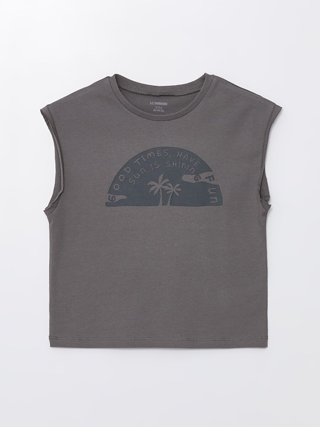 მრგვალი საყელო უმკლავო ნაბეჭდი მაისური ბიჭებისთვის