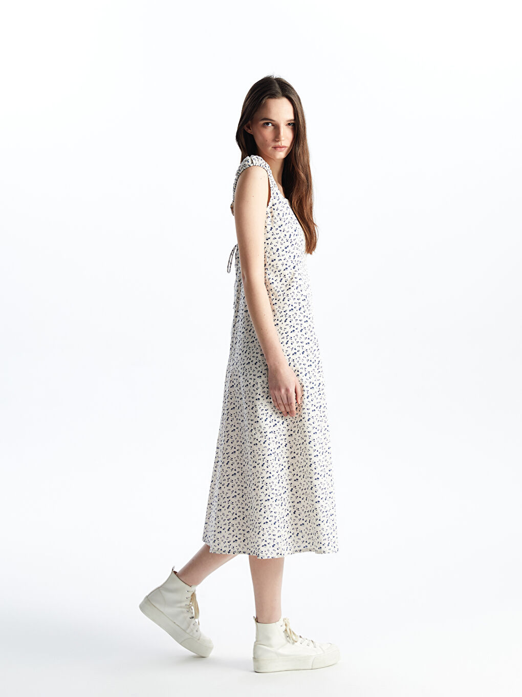 Square Collar Floral Linen Blend Women's Dress -S4G864Z8-LRA