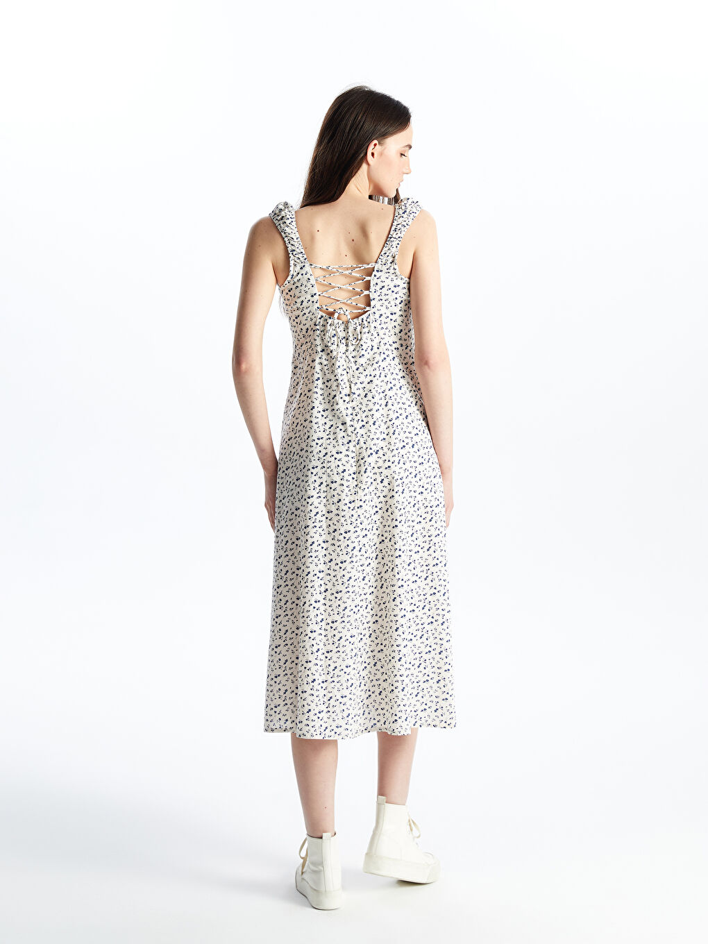 Square Collar Floral Linen Blend Women's Dress -S4G864Z8-LRA
