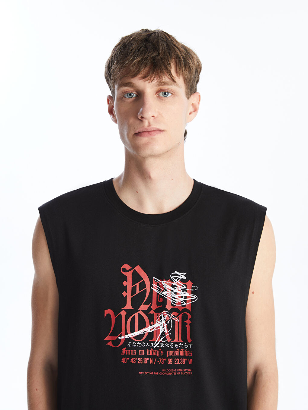 Crew Neck Printed Men's Sleeveless T-Shirt -S4G909Z8-CVL