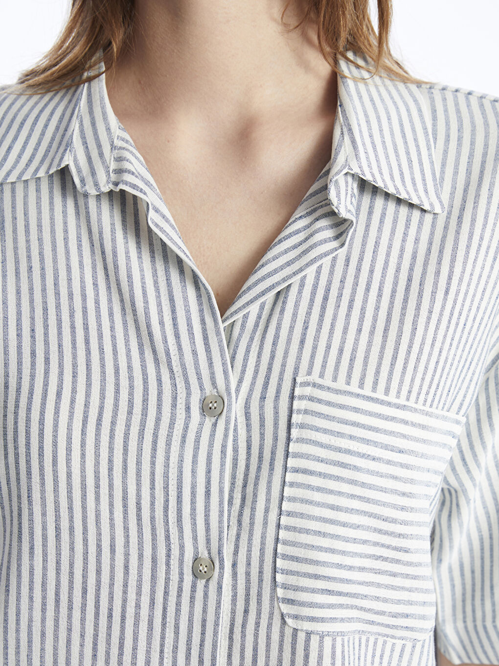 Striped Short Sleeve Linen Blend Women's Shirt -S4G918Z8-LGS