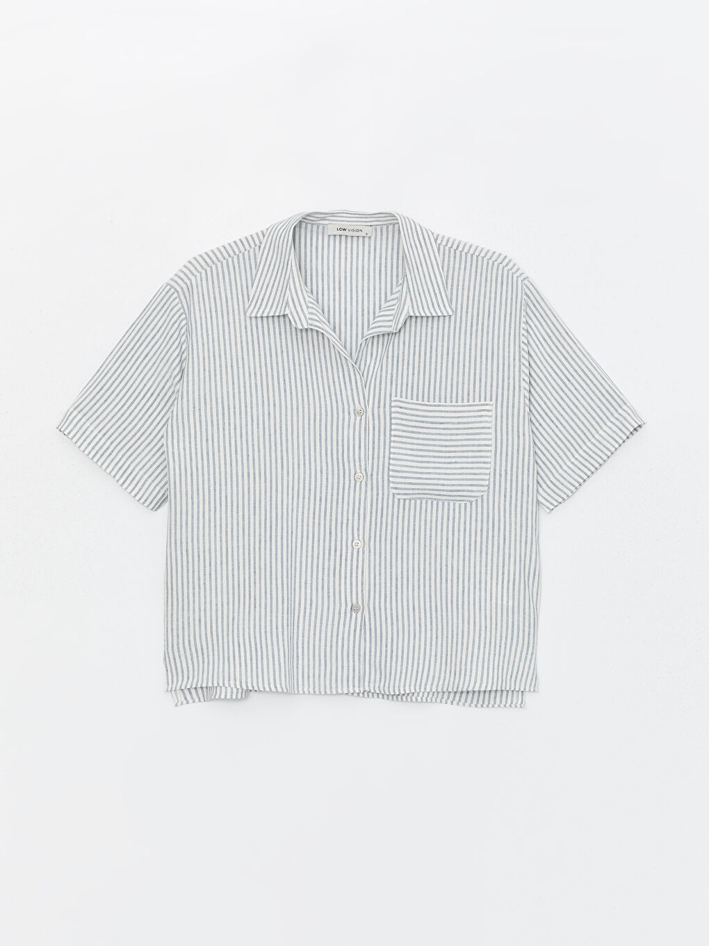 Striped Short Sleeve Linen Blend Women's Shirt -S4G918Z8-LGS