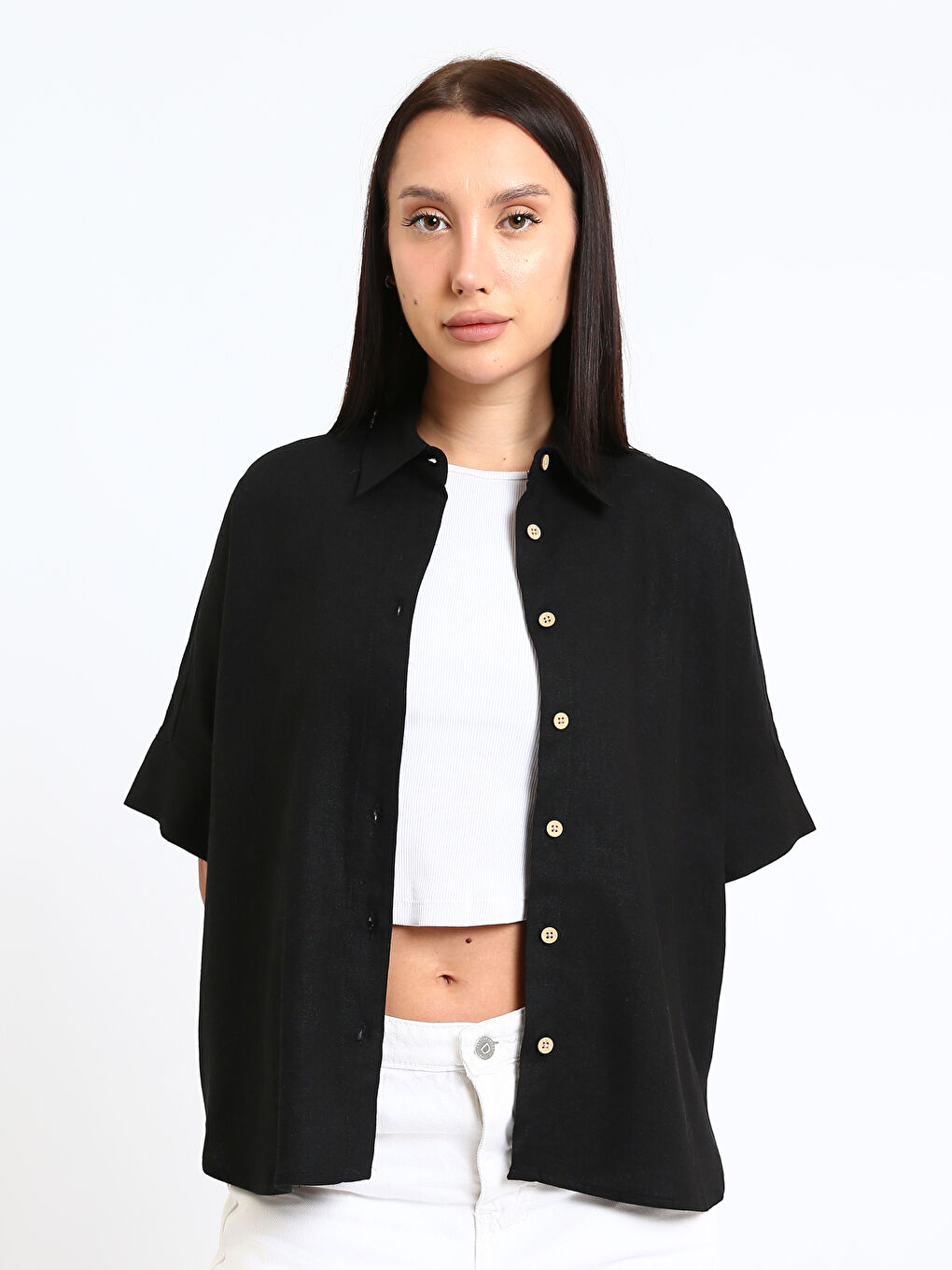 Linen Blend Oversize Women's Shirt