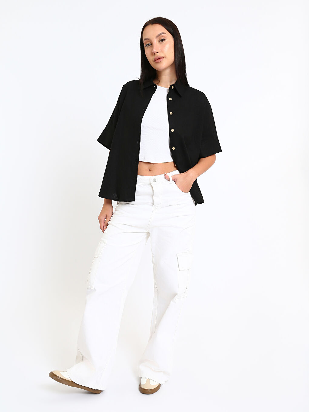 Linen Blend Oversize Women's Shirt-1