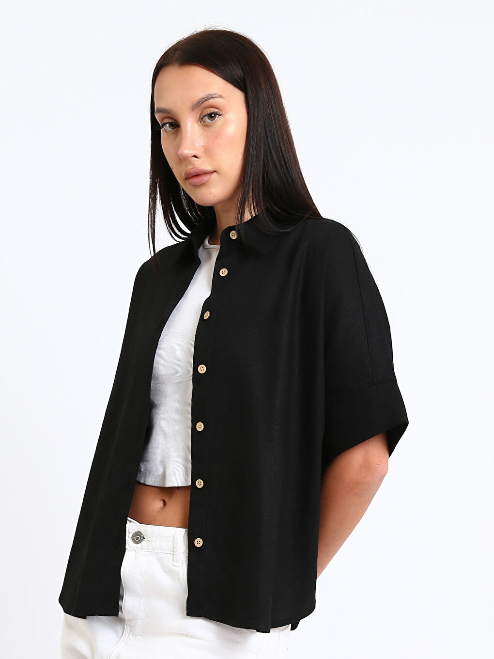 Linen Blend Oversize Women's Shirt-3