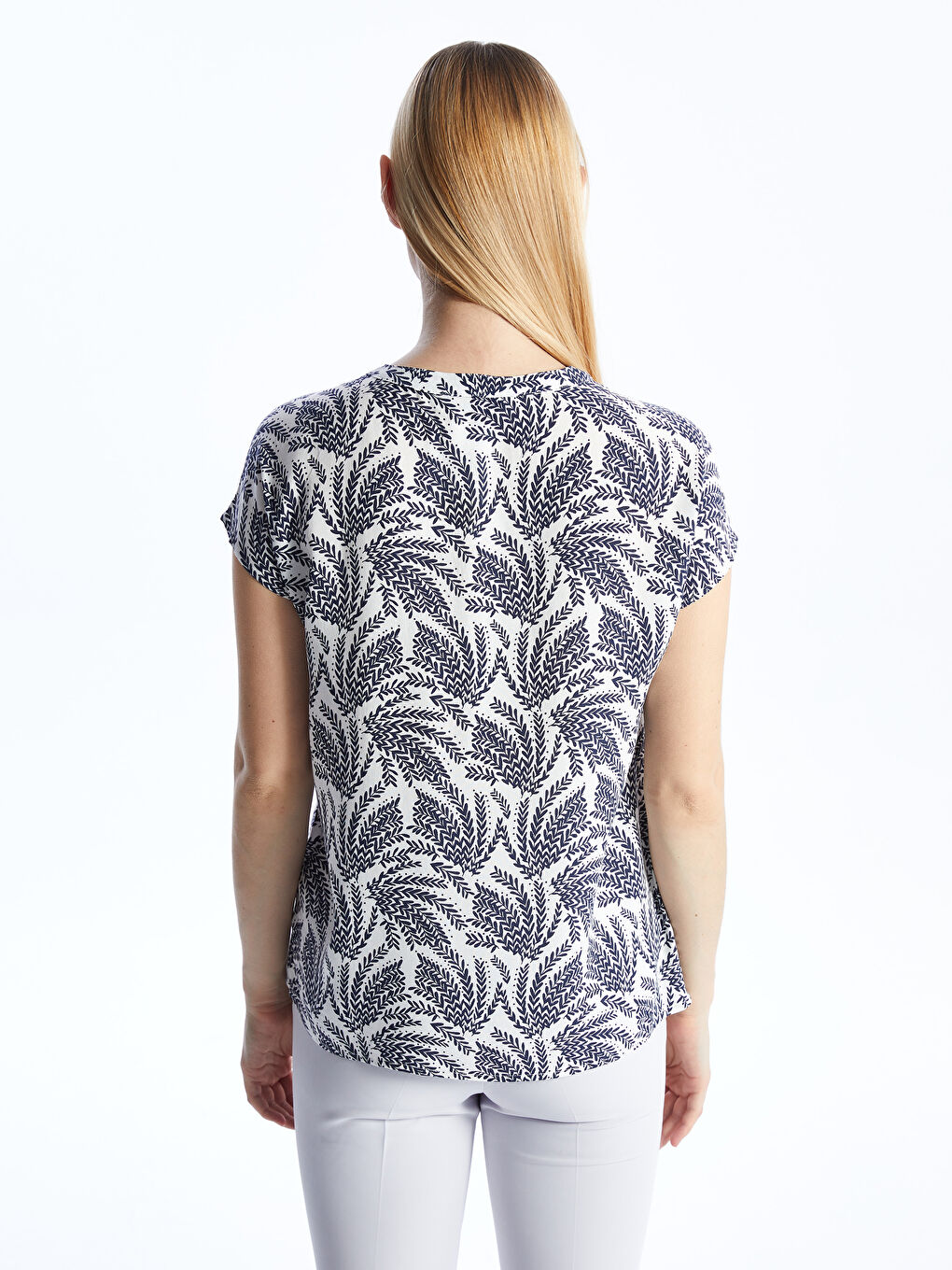 Tie Neck Patterned Short Sleeve Women's Blouse -S4GA87Z8-LSH