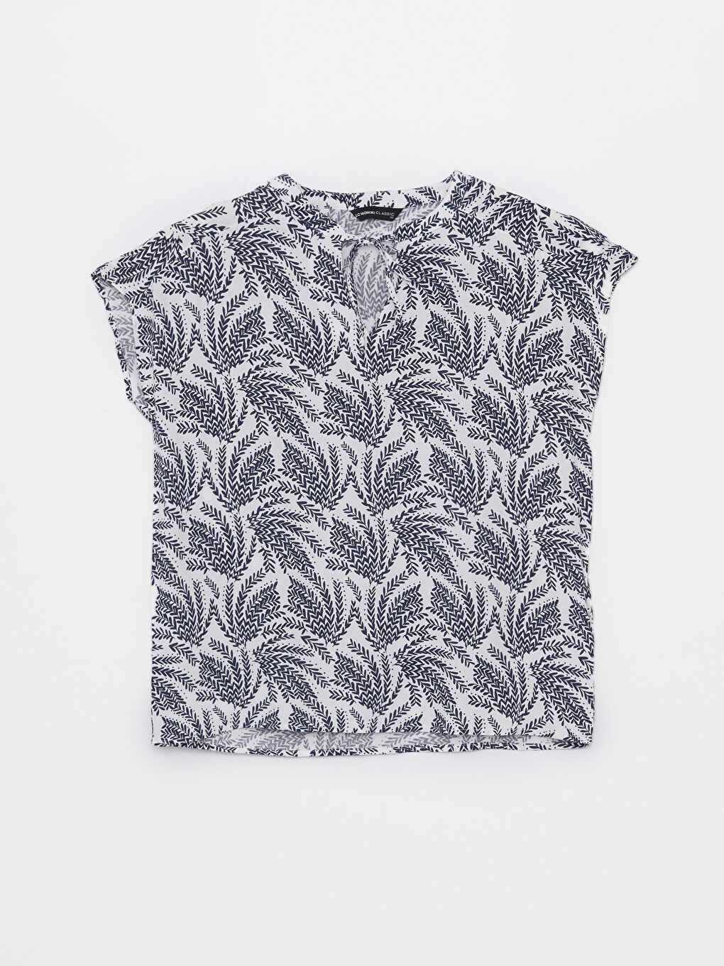 Tie Neck Patterned Short Sleeve Women's Blouse -S4GA87Z8-LSH