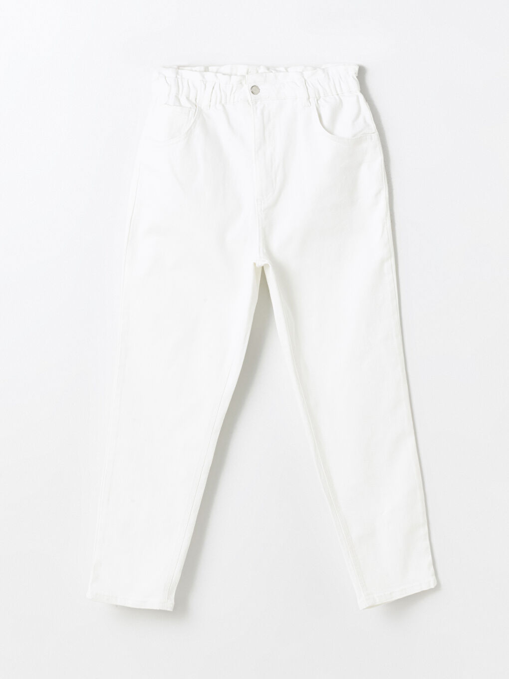 Beyaz Beli Lastikli Carrot Fit Kadın Jean Pantolon-4