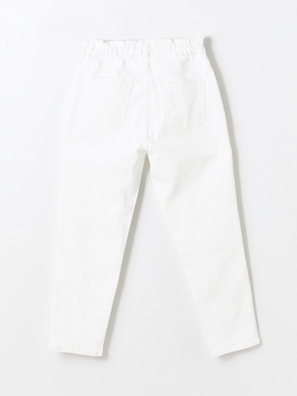 Beyaz Beli Lastikli Carrot Fit Kadın Jean Pantolon-5