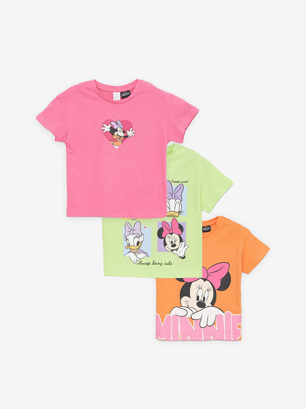 Lot de 3 T-shirts pour Bébé Filles en Coton à Manches Courtes avec Col Rond et Imprimé Minnie Mouse