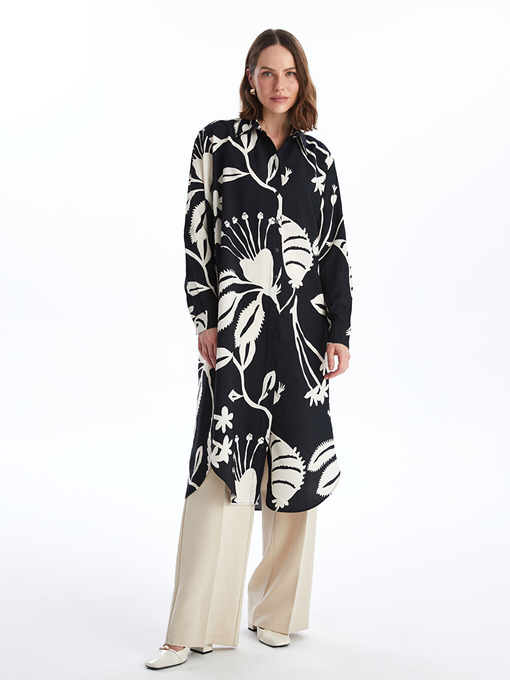 قميص تونيك للسيدات أوفراسايز منقوش