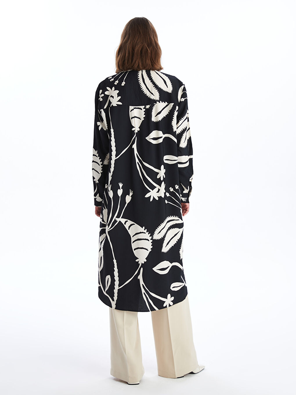 قميص تونيك للسيدات أوفراسايز منقوش-4