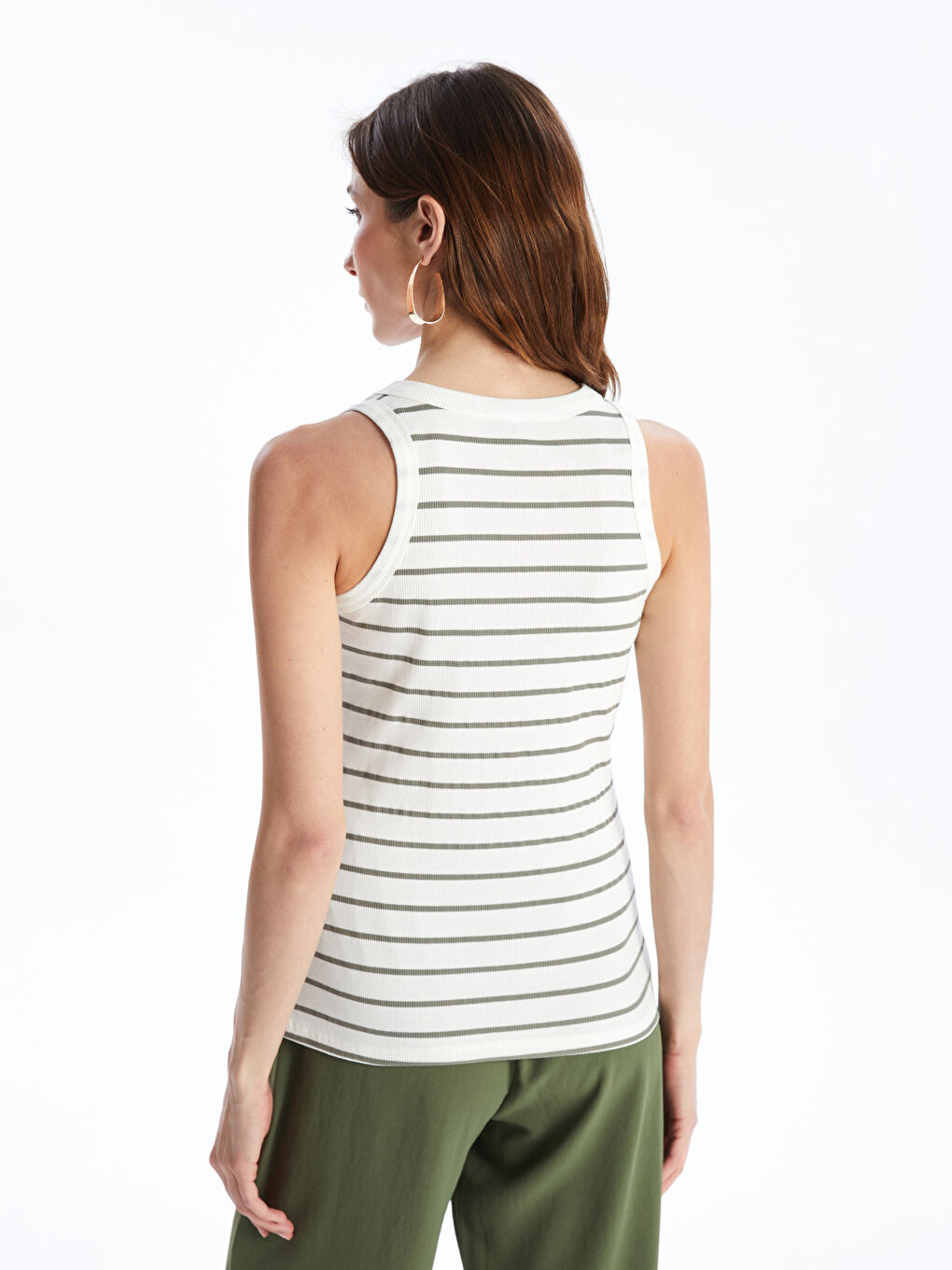 Haki Bisiklet Yaka Çizgili Kadın Atlet-4