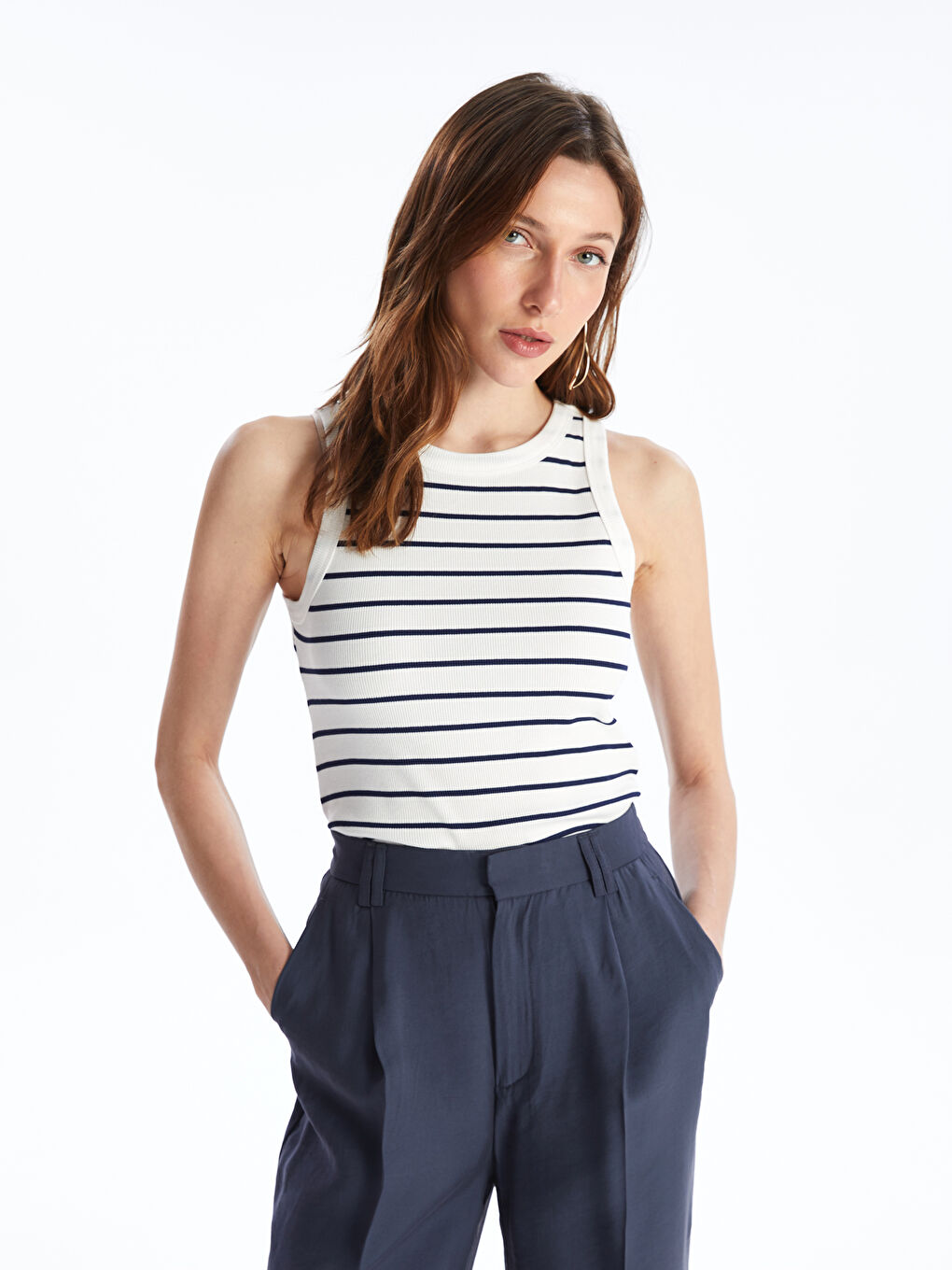 Crew Neck Striped Women's Tank Top-1
