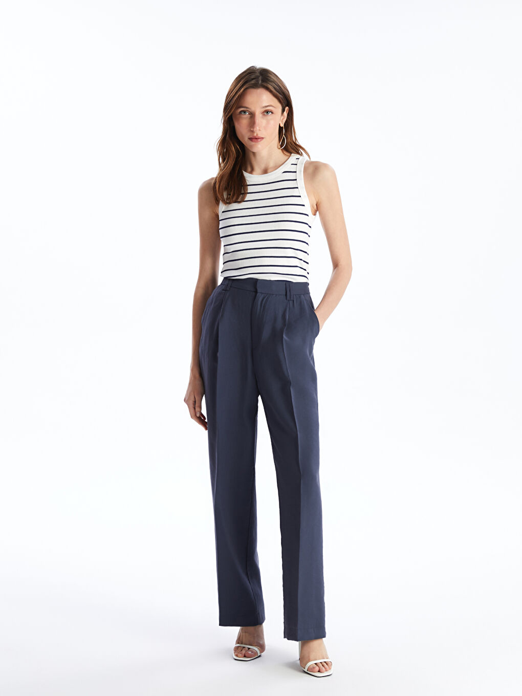 Crew Neck Striped Women's Tank Top-2