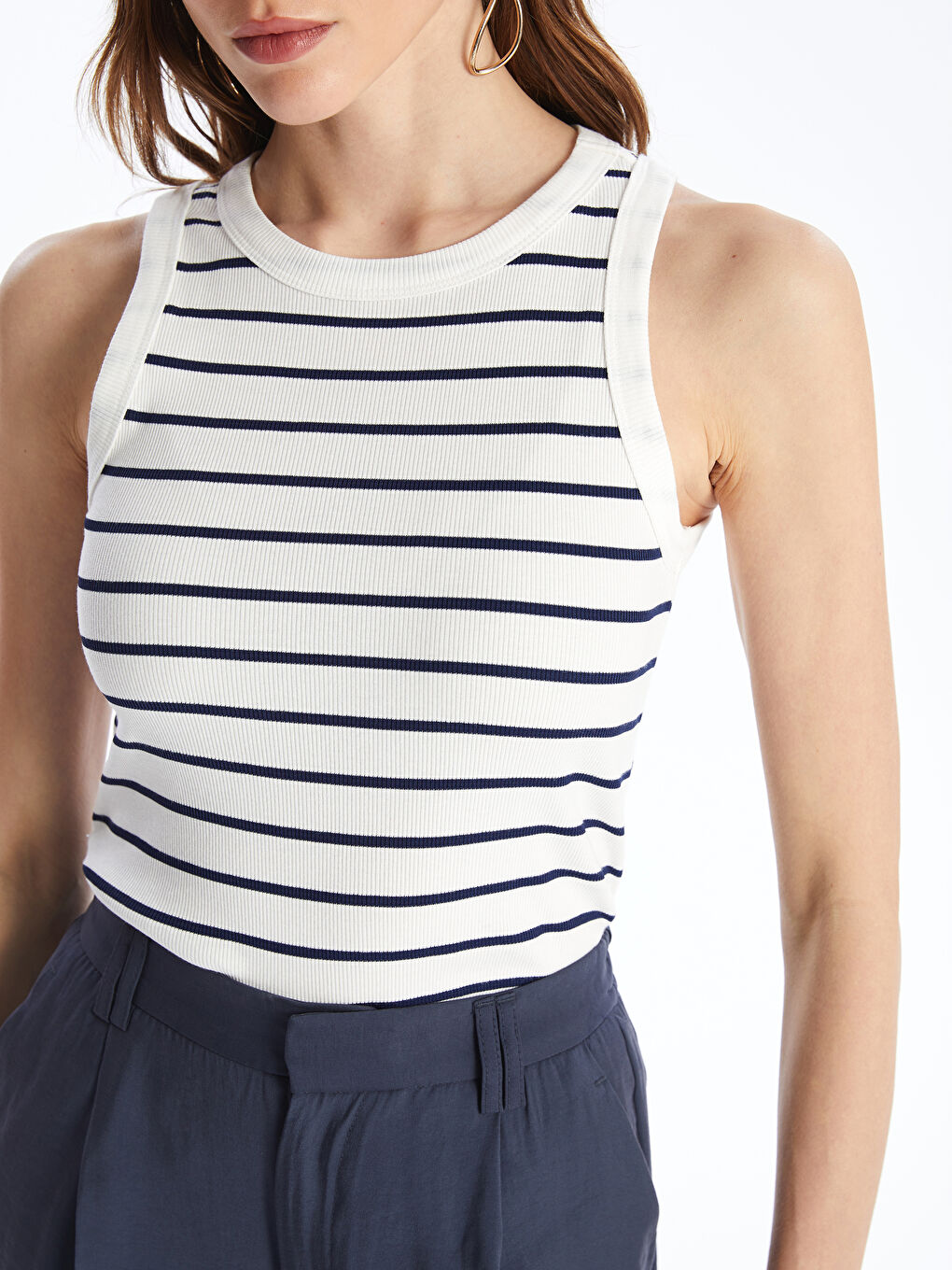 Crew Neck Striped Women's Tank Top-3