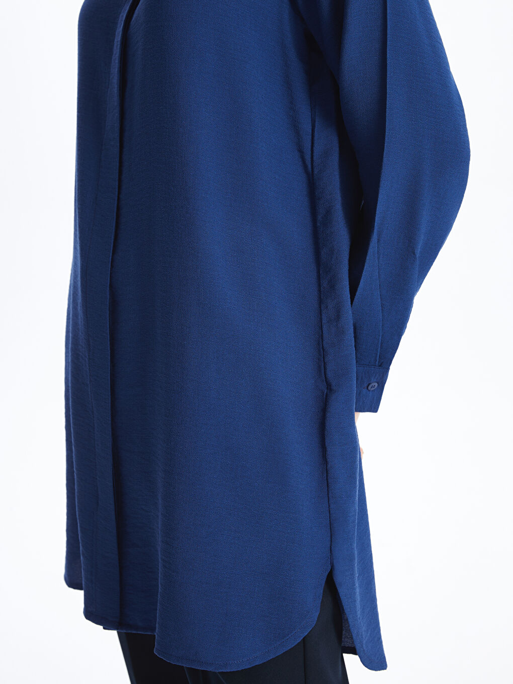 Lacivert Hakim Yaka Düz Uzun Kollu Kadın Tunik-3