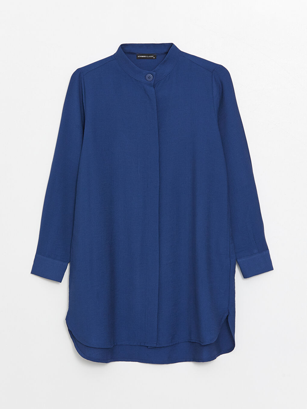 Lacivert Hakim Yaka Düz Uzun Kollu Kadın Tunik-5