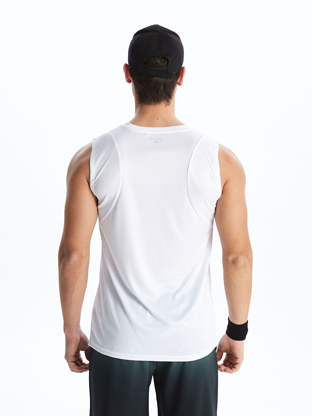 Beyaz Bisiklet Yaka Baskılı Erkek Kolsuz Tişört-4