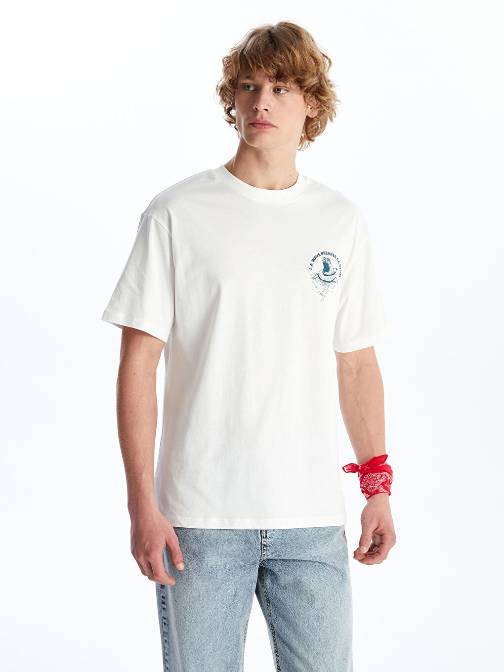 Crew Neck Short Sleeve Printed Combed Cotton Men's T-shirt -S4GC13Z8-R9J