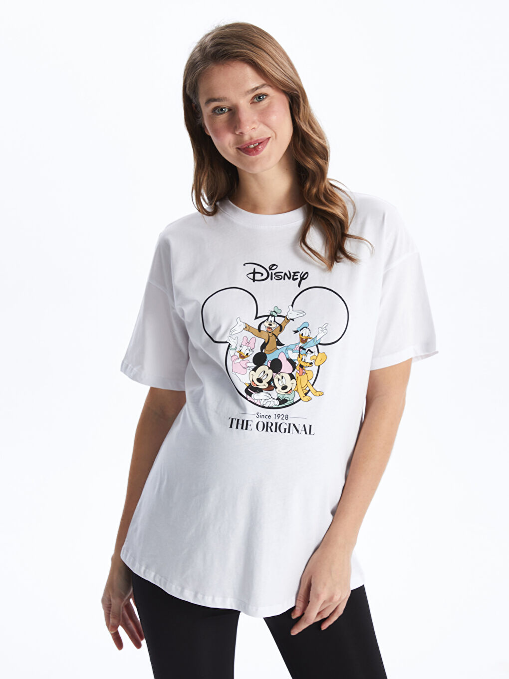 Crew Neck Mickey and Friends Printed Short Sleeve Oversize Maternity T-Shirt -S4GC17Z8-Q6K