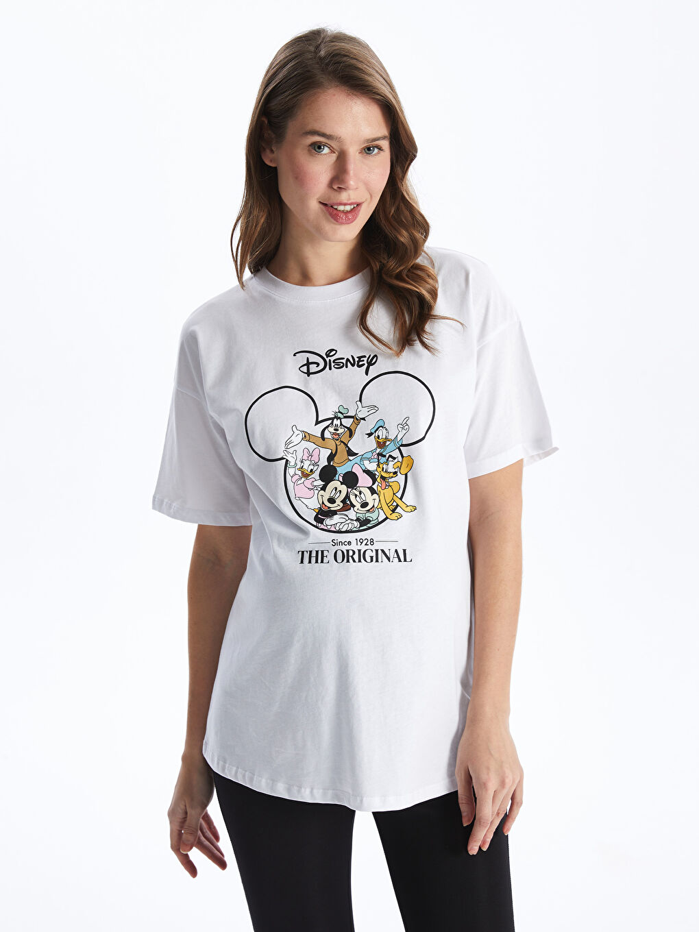 Crew Neck Mickey and Friends Printed Short Sleeve Oversize Maternity T-Shirt -S4GC17Z8-Q6K