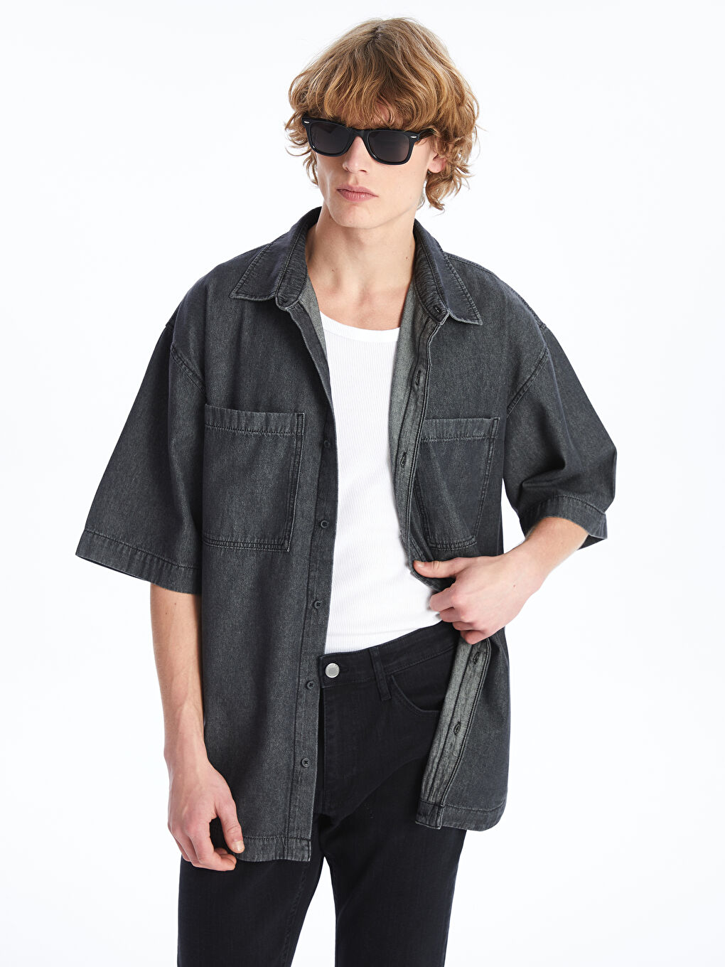 Relaxed Fit Short Sleeve Men's Denim Shirt -S4GC36Z8-M0U
