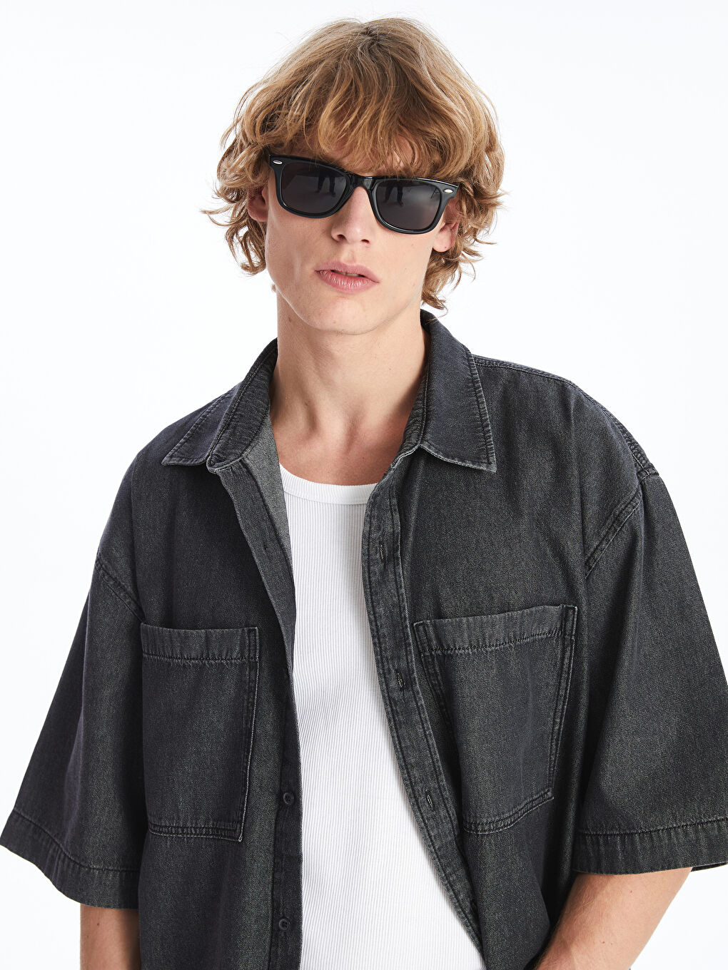 Relaxed Fit Short Sleeve Men's Denim Shirt -S4GC36Z8-M0U