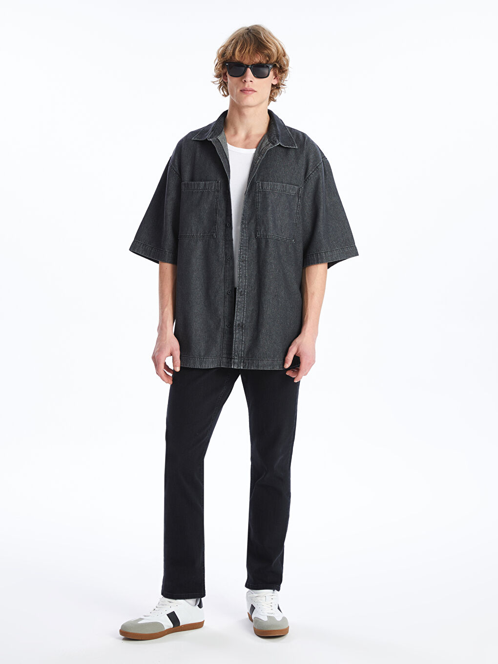 Relaxed Fit Short Sleeve Men's Denim Shirt -S4GC36Z8-M0U