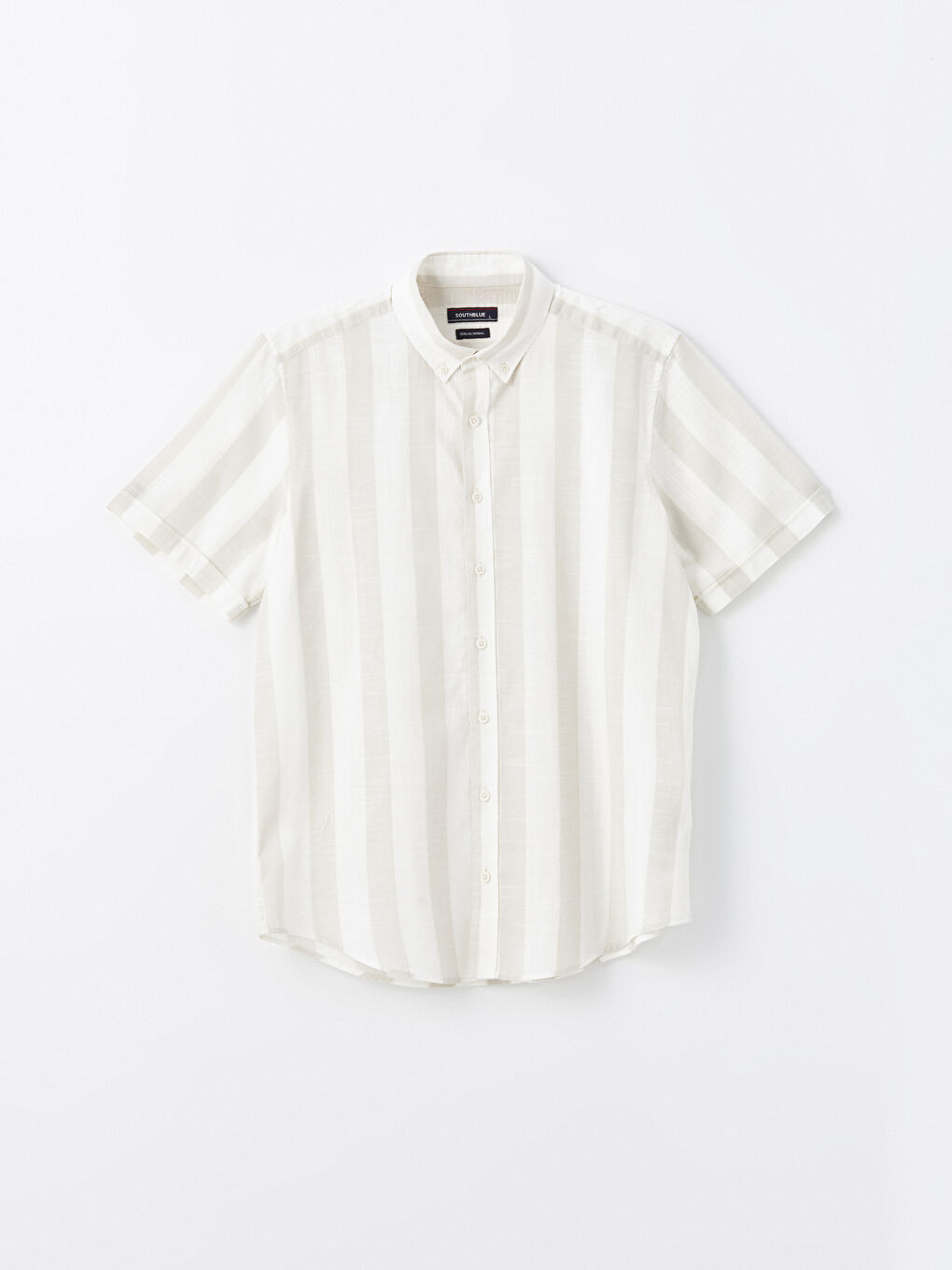Рубашка мужская из поплина в полоску стандартного кроя с короткими рукавами-5