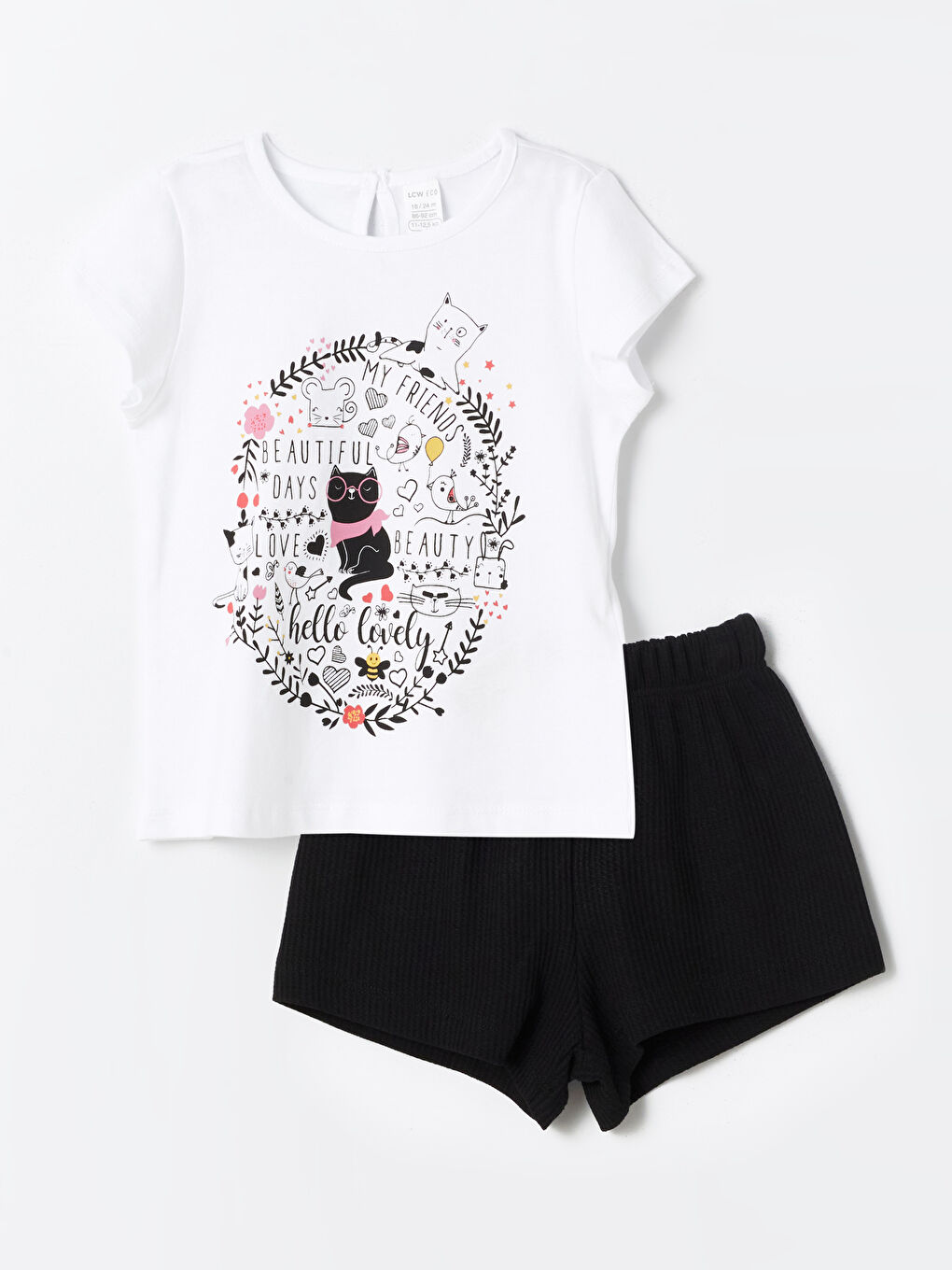 Okrugli izrez štampana majica i šorts za bebe devojčice - komplet od 2 dela