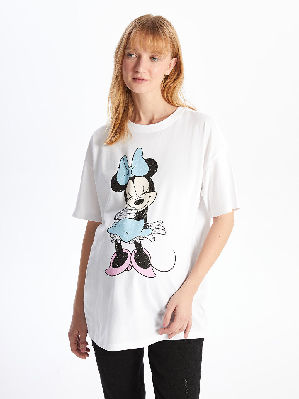 تیشێرت مندالبوون ئۆڤەرسایز چاپکراوی مینی ماوس یه‌خه‌ خڕ قۆڵ کورت-1