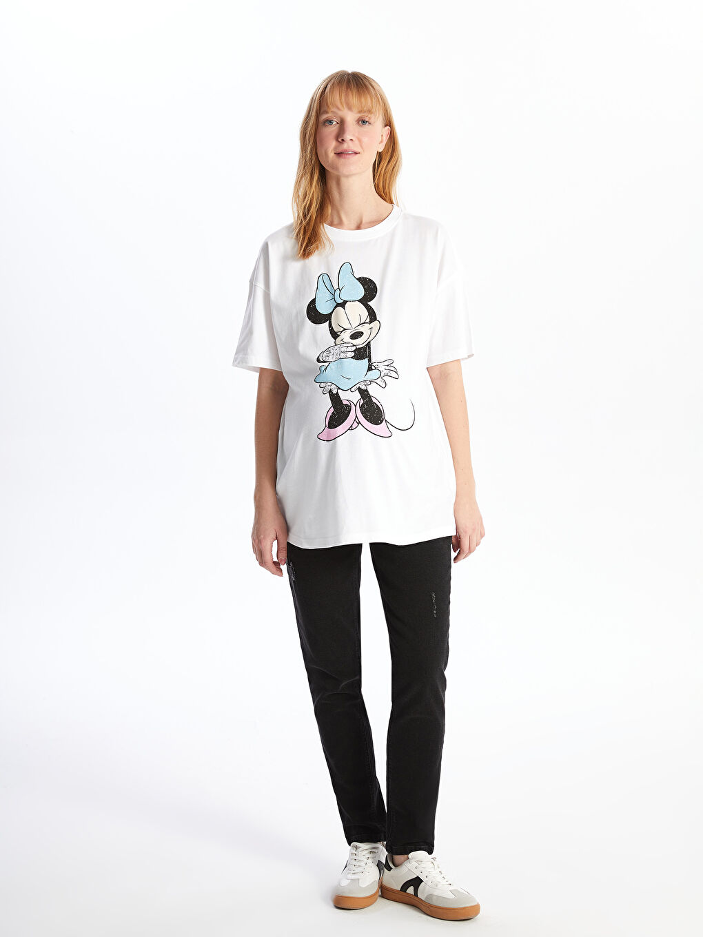 تیشێرت مندالبوون ئۆڤەرسایز چاپکراوی مینی ماوس یه‌خه‌ خڕ قۆڵ کورت-2