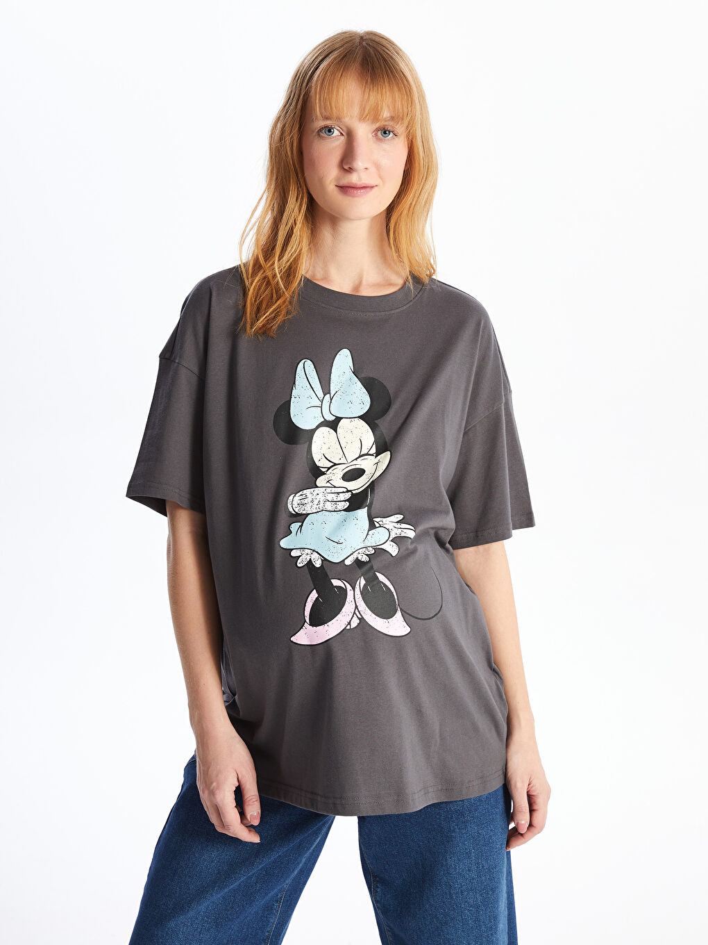 T-shirt de maternité surdimensionné à manches courtes imprimé Minnie Mouse à col rond-1