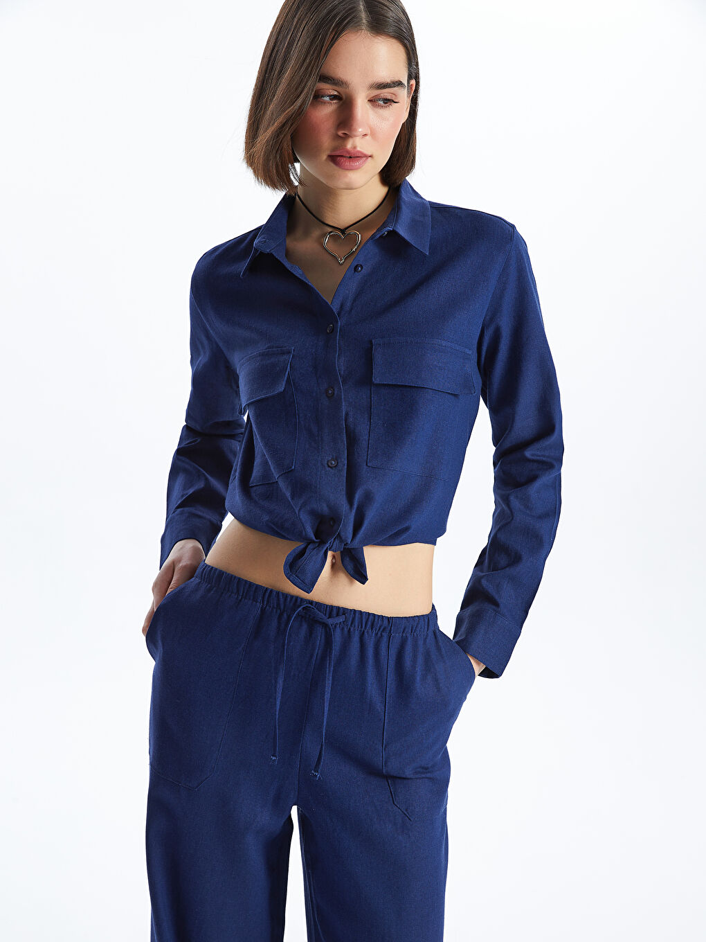 LCW Vision Plain Long Sleeve Linen Blend Women's Shirt -S4GD62Z8-YAC