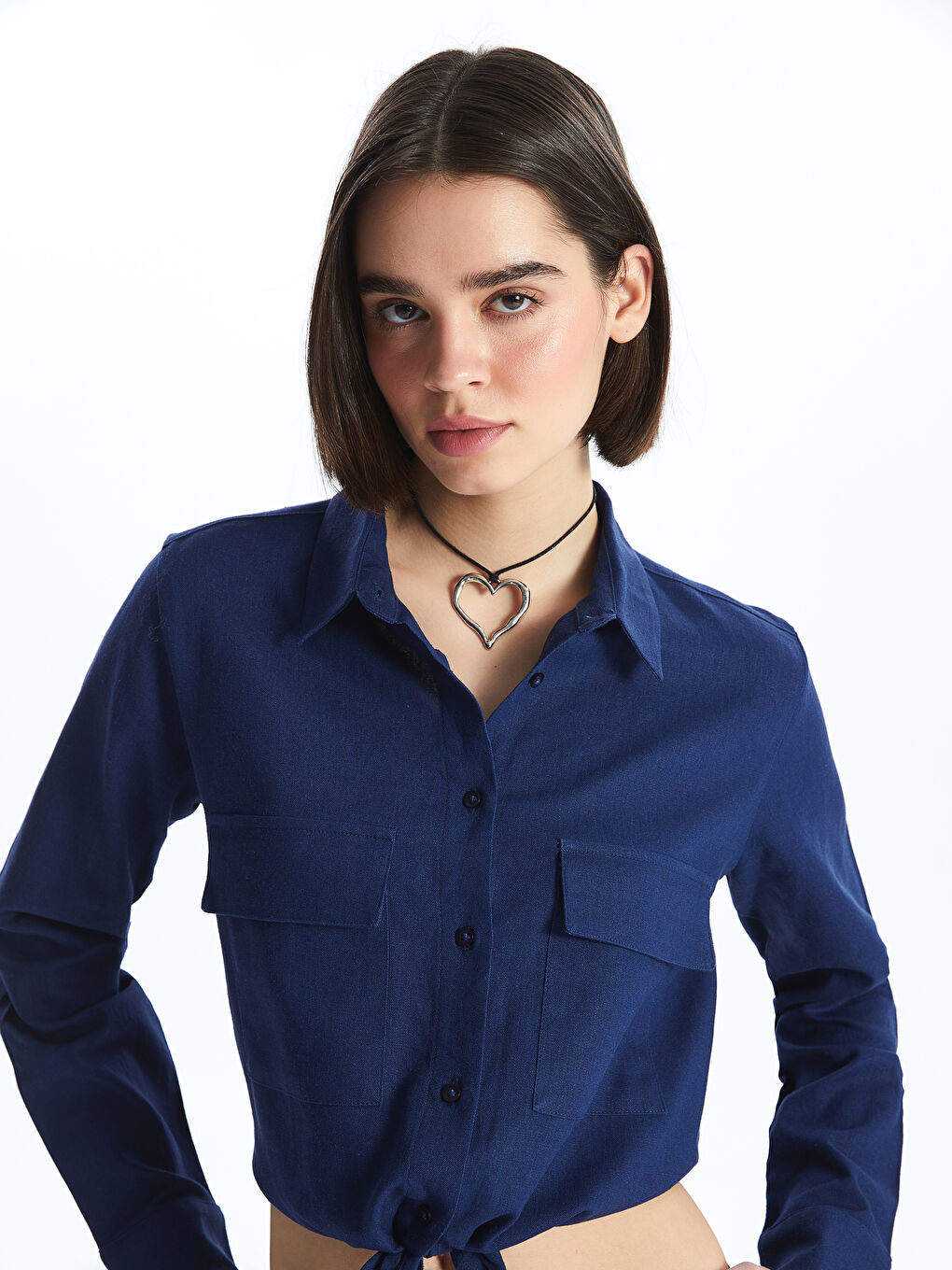 LCW Vision Plain Long Sleeve Linen Blend Women's Shirt -S4GD62Z8-YAC