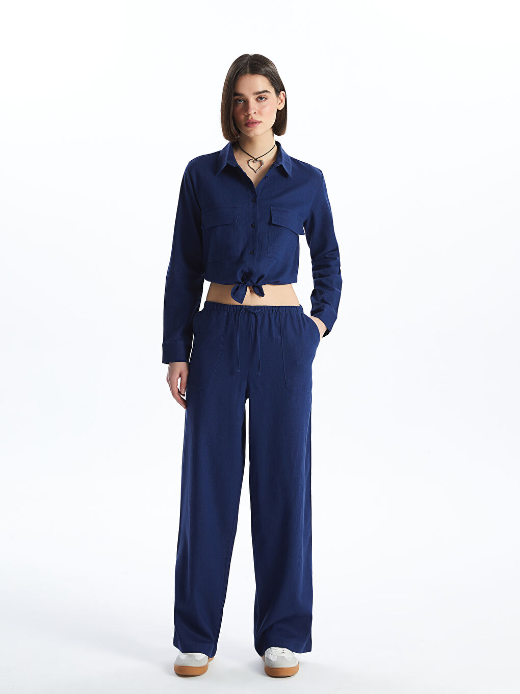 LCW Vision Plain Long Sleeve Linen Blend Women's Shirt -S4GD62Z8-YAC