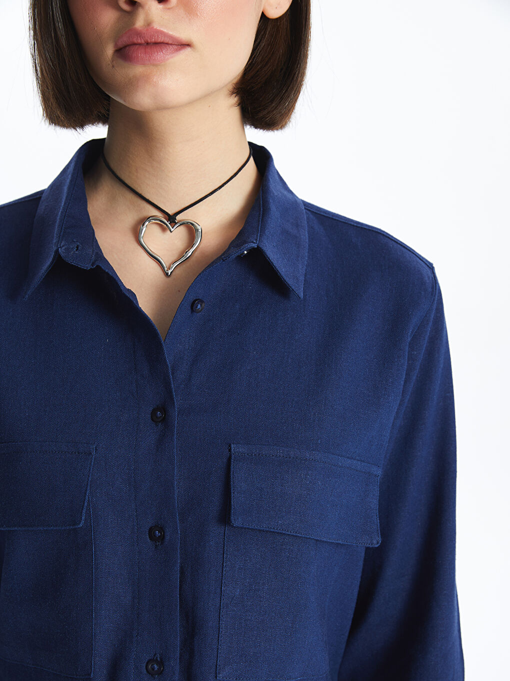 LCW Vision Plain Long Sleeve Linen Blend Women's Shirt -S4GD62Z8-YAC