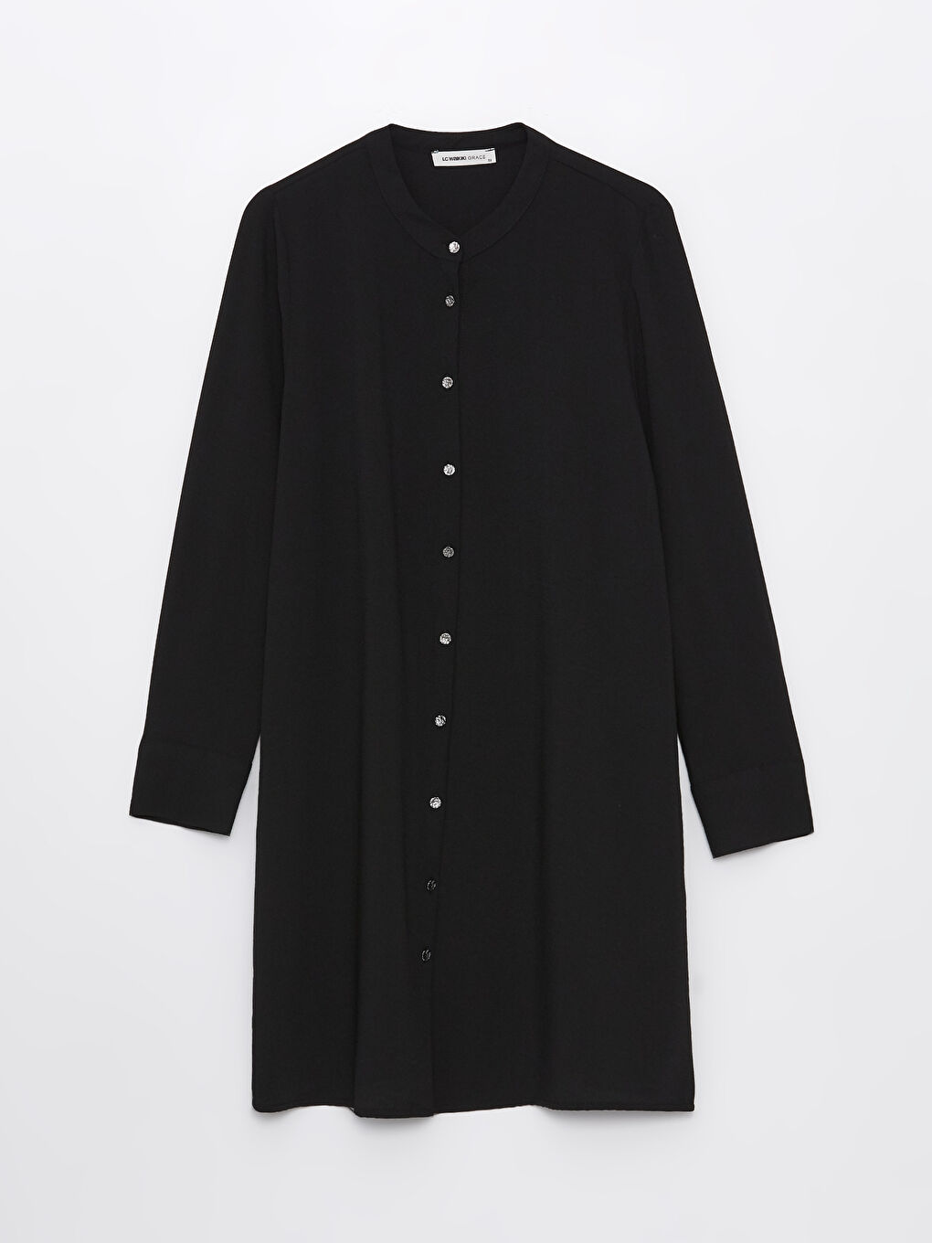 Siyah Bisiklet Yaka Düz Uzun Kollu Kadın Elbise-5