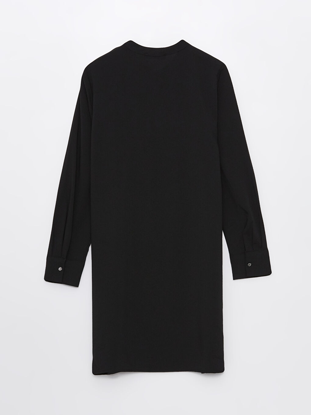 Siyah Bisiklet Yaka Düz Uzun Kollu Kadın Elbise-6