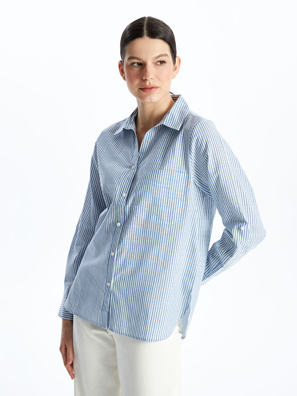 Striped Long Sleeve Women's Shirt -S4GD70Z8-LEN