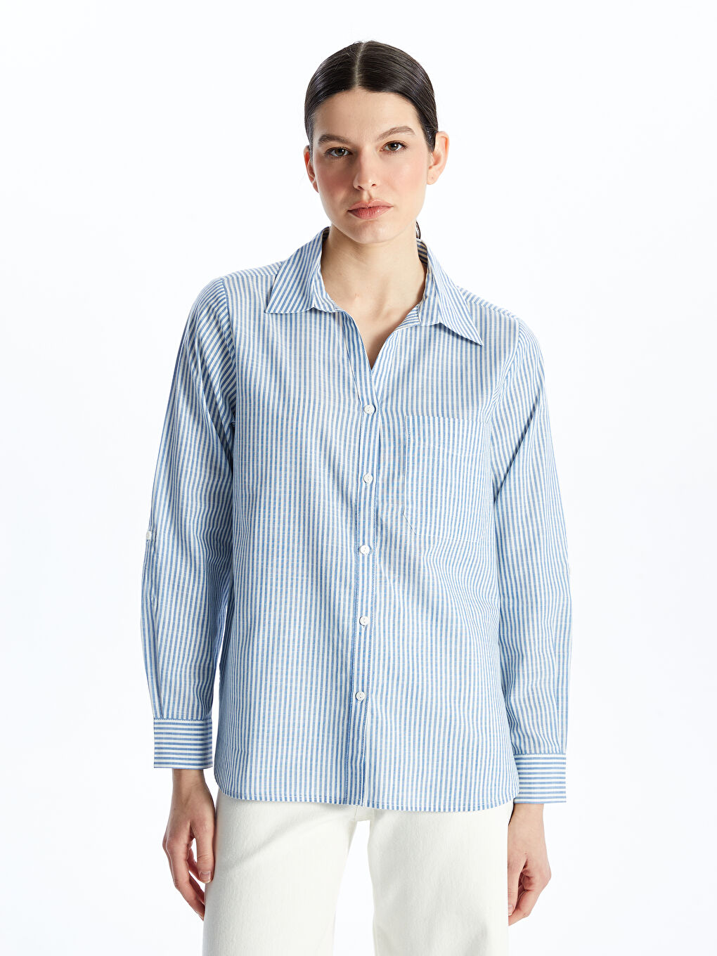 Striped Long Sleeve Women's Shirt -S4GD70Z8-LEN