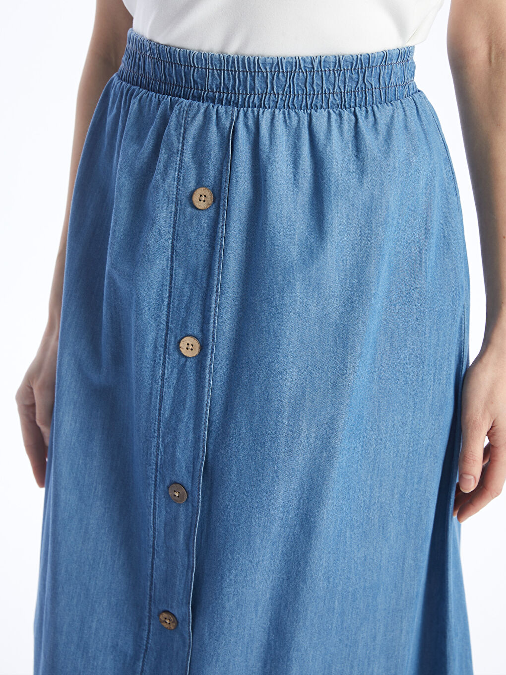 Mavi Kadın Beli Lastikli Düz Jean Etek-2