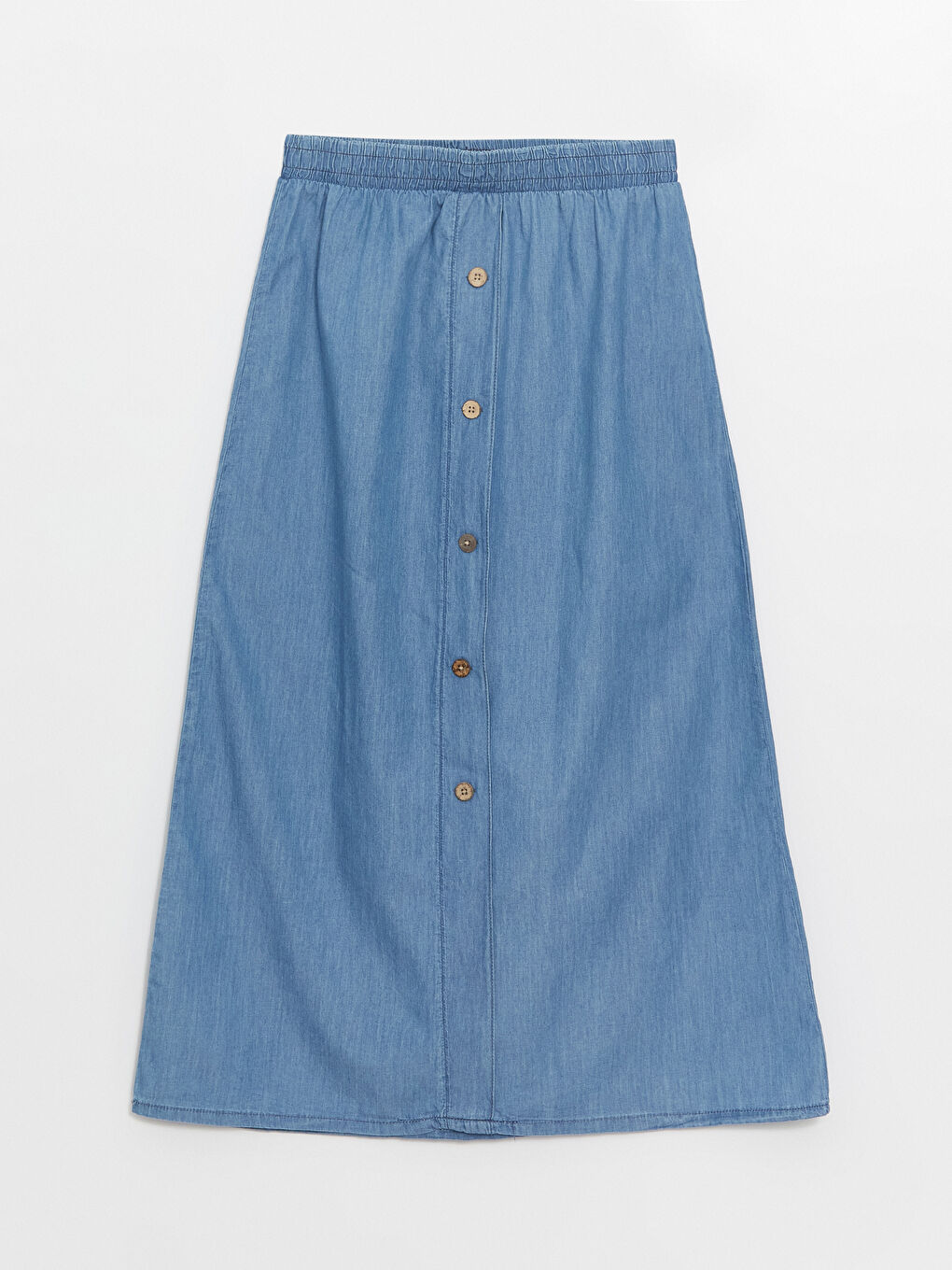 Mavi Kadın Beli Lastikli Düz Jean Etek-5