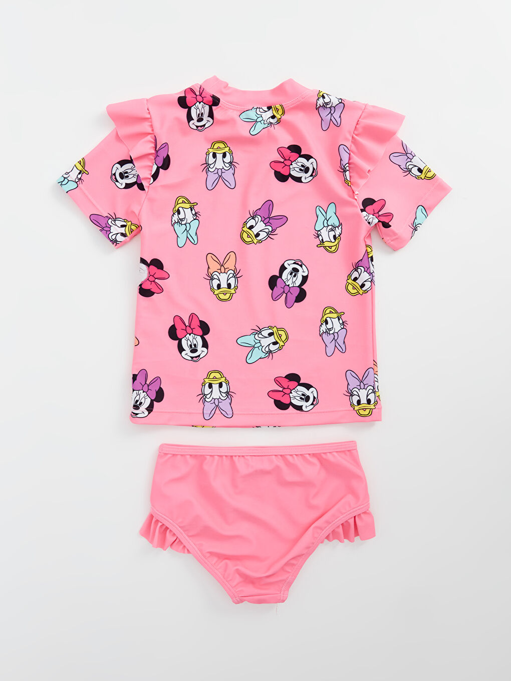 LCW baby Pembe Baskılı Bisiklet Yaka Kısa Kollu Minnie Mouse Baskılı Kız Bebek Bikini Takım - 1