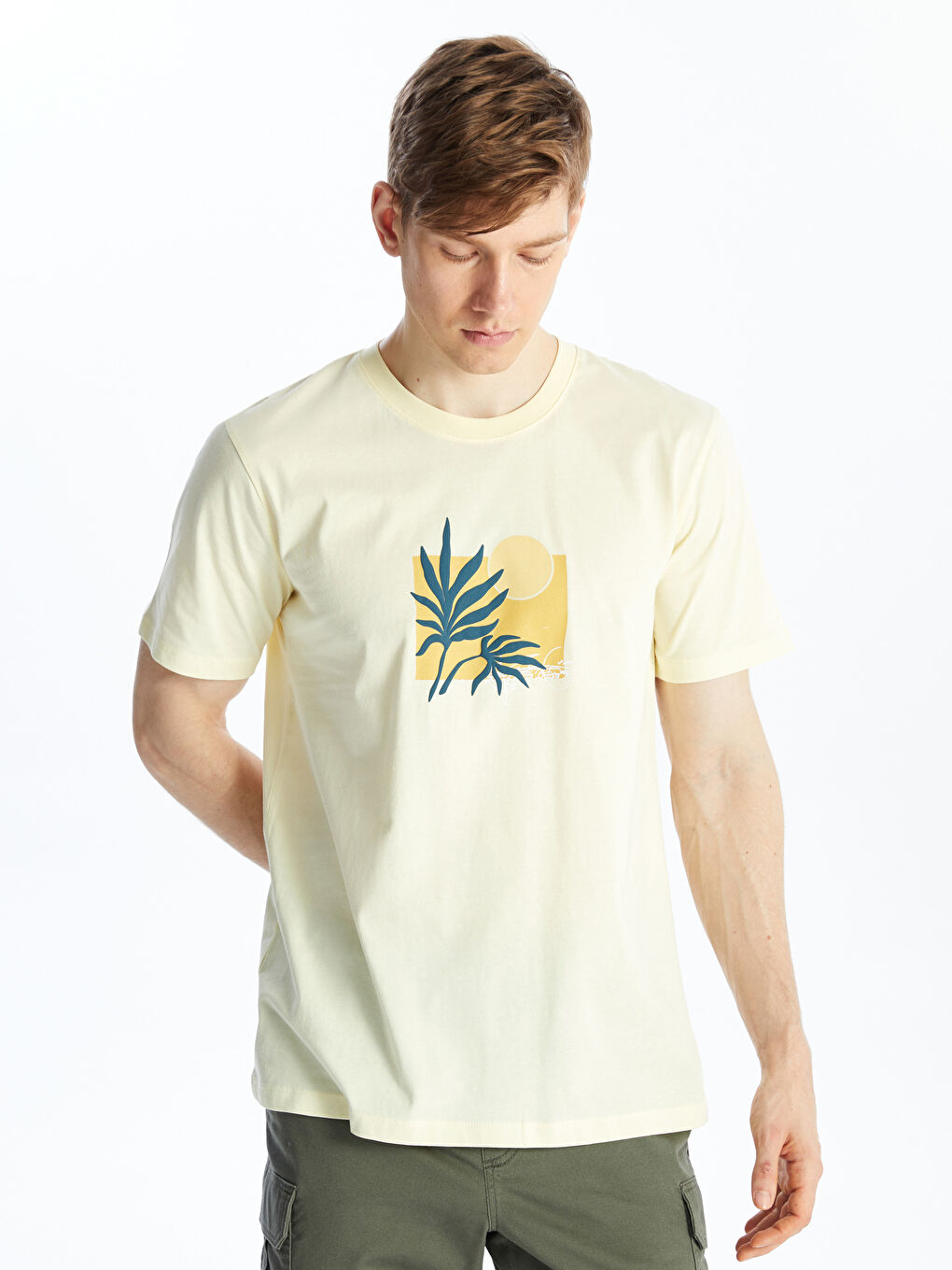 Crew Neck Short Sleeve Printed Combed Cotton Men's T-shirt -S4GE54Z8-FDR