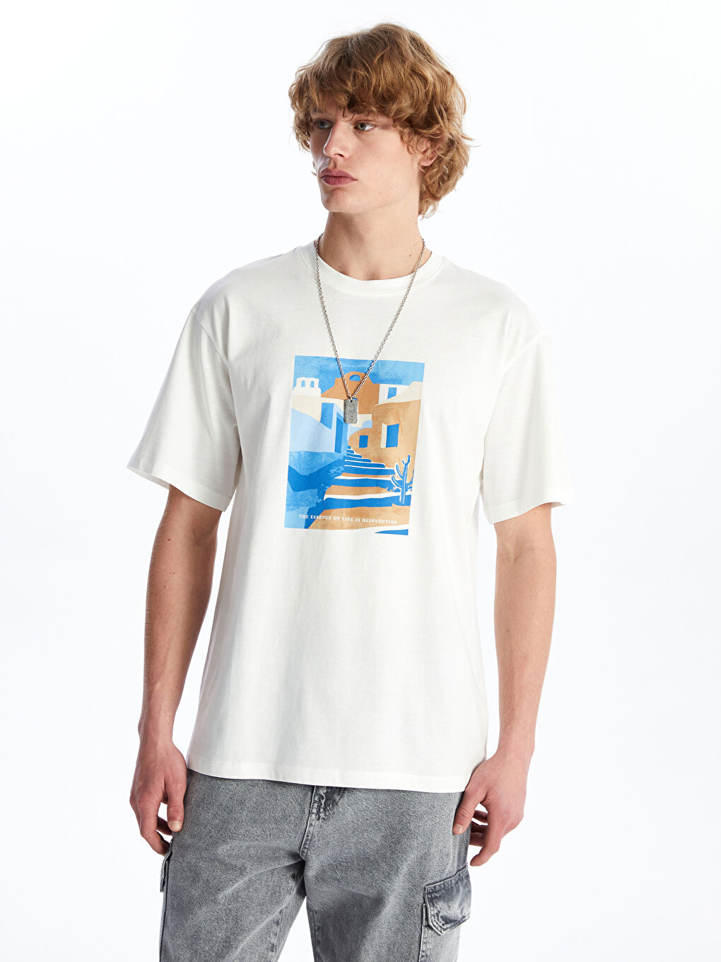 Crew Neck Short Sleeve Printed Combed Cotton Men's T-shirt -S4GE59Z8-R9J