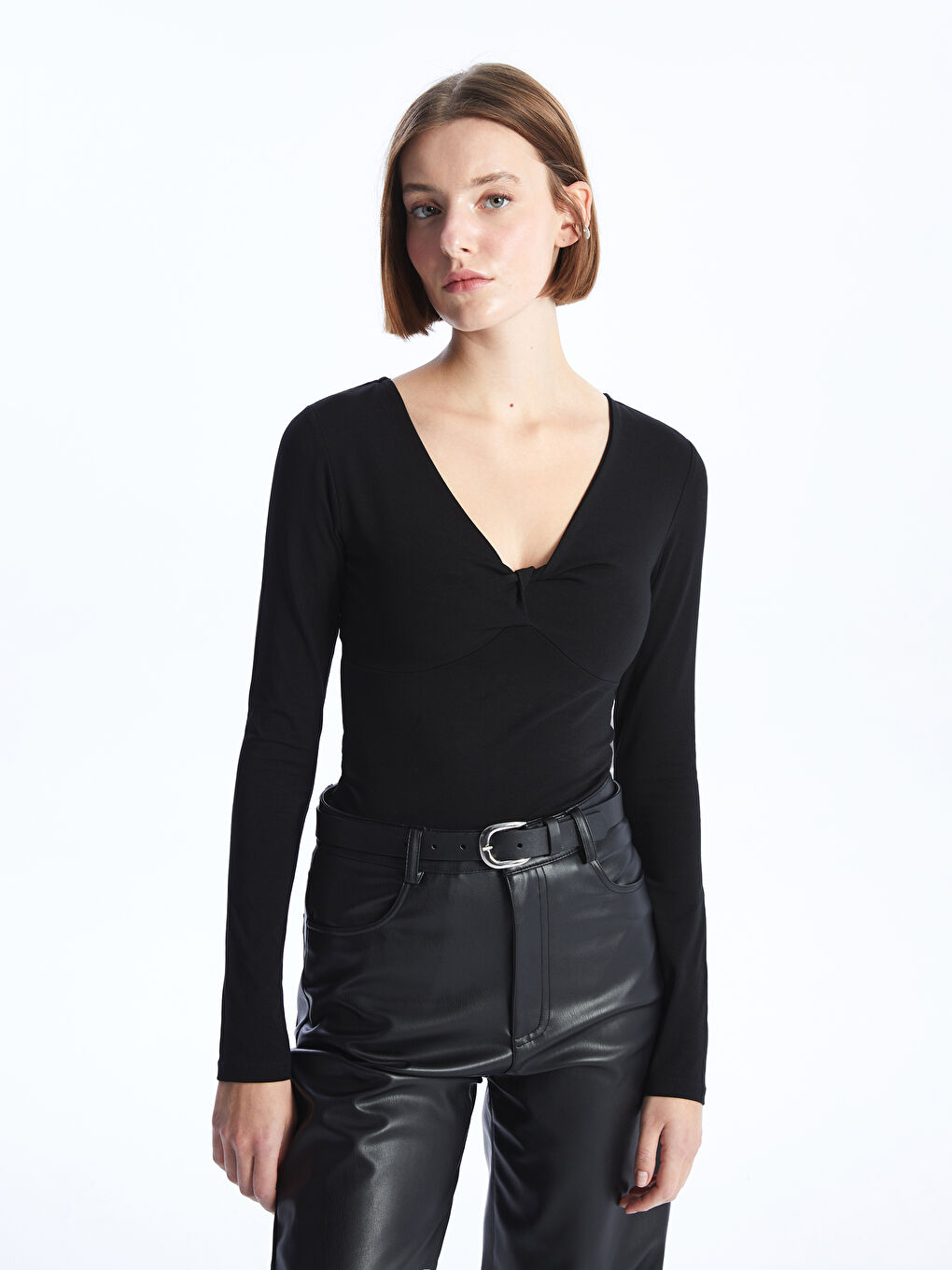 V Neck Regular Long Sleeve Women's Blouse -S4GE98Z8-CVL