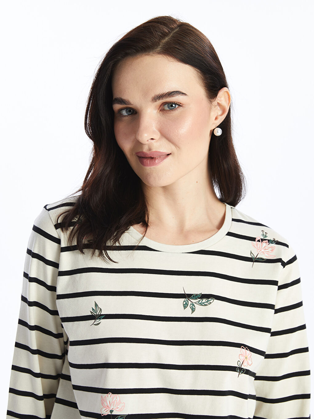 Crew Neck Striped Women's T-Shirt -S4GF39Z8-LEG
